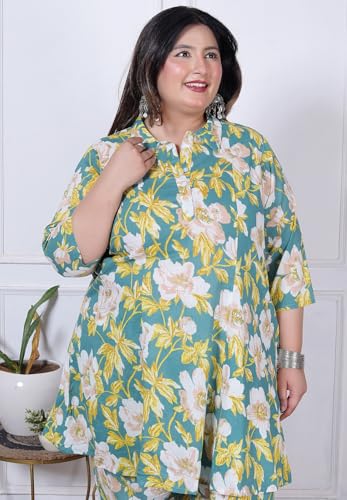 Image of NISHIRE Women's Cotton Floral Co-ord Kurta Set, Plus Size Stylish Ethnic Wear Set