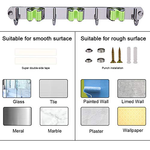 image for Pasking Broom Mop Holder Wall Mounted Screw or Self Adhensive Stick-on