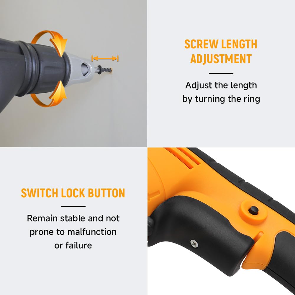 Hoteche Avvitatore Drywall da 520 W, 230 V, 50 Hz, potenza 520 W, 0 – 4500 giri/min, mandrino da 6 mm, coppia 8 NM, spina VDE – giallo/nero – accessori inclusi