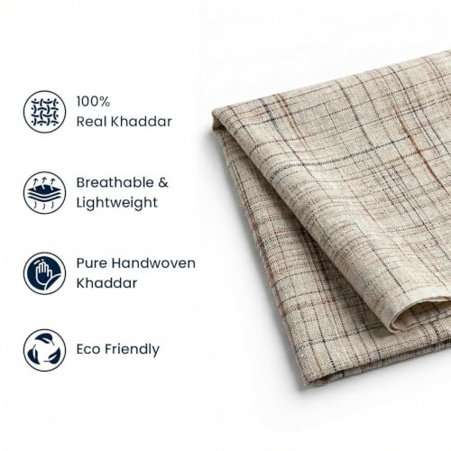 Image of Unstitched Cotton Fabric for Men and Women - Light Weight Trending Self Pattern Khadi Cotton Fabric Material (3 Meter, Almond White)