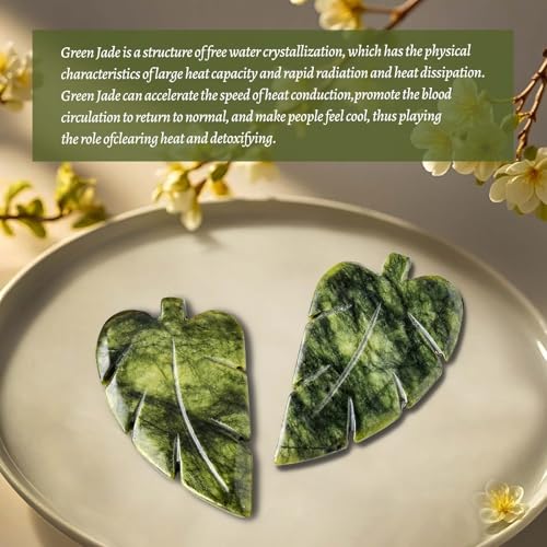 Image of Runyangshi 2PCS Natural Green Jade Stone Hand-Carved Crystal Leaves Sculpture Leaf Shape Crystal Healing Stone Figurines Reiki Gemstone Collection Home Decor Desk Decor