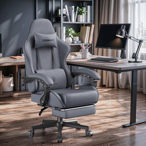Image of Dowinx Gaming Chair Fabric Big and Tall with Pocket Spring Cushion, Massage Game Chair Cloth with Headrest, Ergonomic Computer Chair with Footrest 350LBS