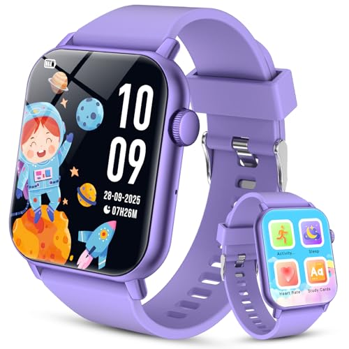 taopodo Kids Smart Watch with HD Touch Screen, IP68 Waterproof, Smart Watch for Kids with Puzzle Games, Step Counter, Heart Rate, Sleep Monitor, Flashlight, Music Player,Gift for Girls 8-12 (Purple)