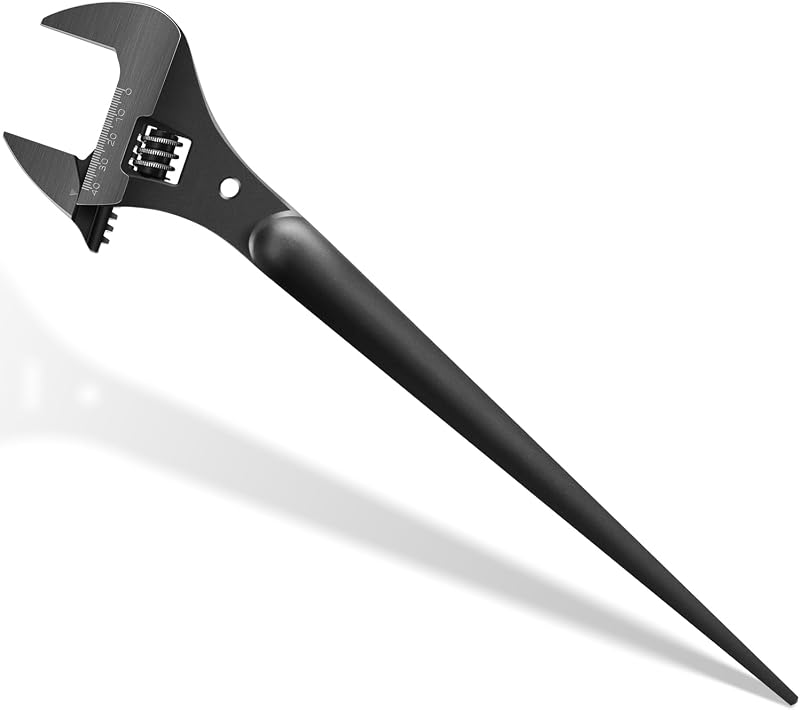 Yoursme 3239 Adjustable Spud Wrench, 16 Inch Length Construction Wrench, 1‑5/8 Inch Extra Wide Opening, Fits Heavy Nuts & Bolts Up to 1 Inch, with Tether Hole and Laser Metric Scale Design