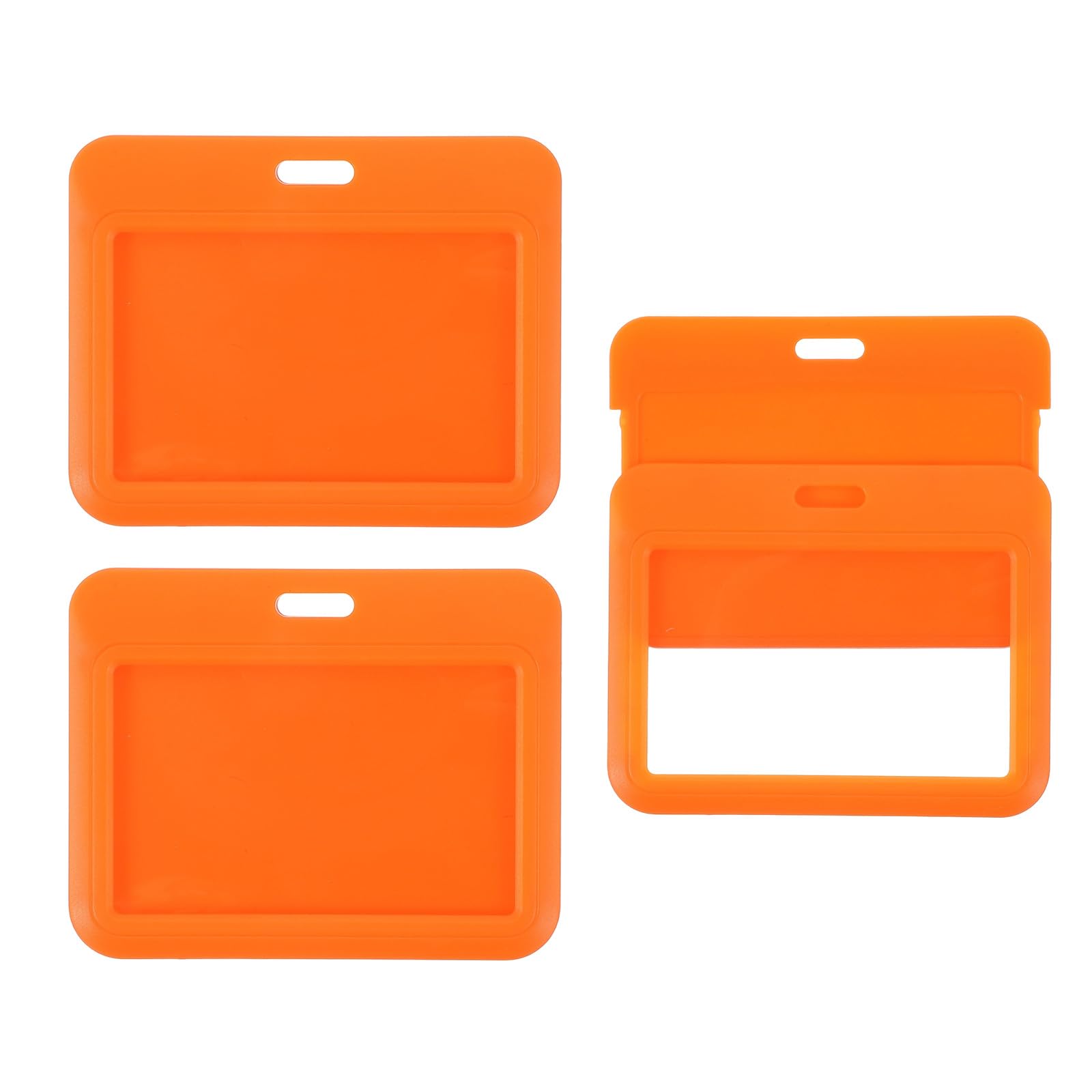 PATIKIL 3 Pack Clear Badge Holder, Plastic ID Badge Holder Clear Window Horizontal ID Protector Clips for Credit Cards Proximity Key Cards Licenses, Orange