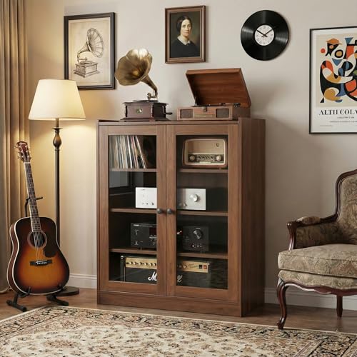 holzart Audio Stereo Cabinet with Glass Doors, 35.4'...