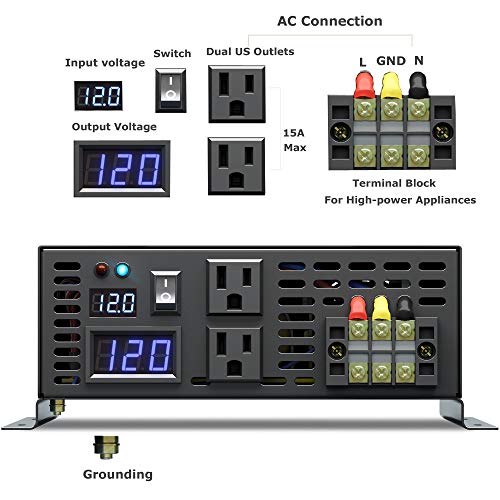 WZRELB Reliable 4000W Pure Sine Wave Solar Power Inverter 12V 110V 120V 60Hz Power Converter LED Display DC to AC Power Generator with Remote Controller Hardwire Terminal