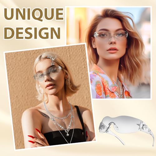 Y2k Accessories Set Included Star Y2k Silver Necklace Grunge Layered Necklace Y2K Sunglasses Star Hair Clip Y2k Silver Hair Clips Keychain Hip Hop Pants Chain Vintage Jewelry Set for Women4