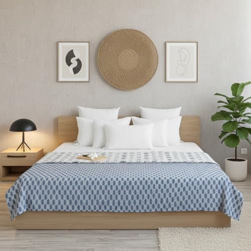 Image of HOMEMONDE 100% Cotton Reversible Dohar Double Bed Size | 300 TC AC Blanket Comforter | Soft Lightweight Bed Blanket Quilt | Premium Gift Box Included (84 x 94 Inch, Light Grey & Green, Pack of 1)
