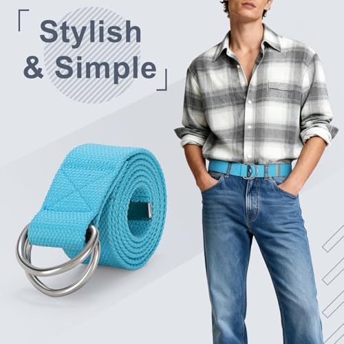 Image of WHIPPY Mens Canvas Belt with Metal Double D-ring 1 1 /2 inch Wide Plus Size Unisex Web Cloth Casual Belt for Jeans Pants