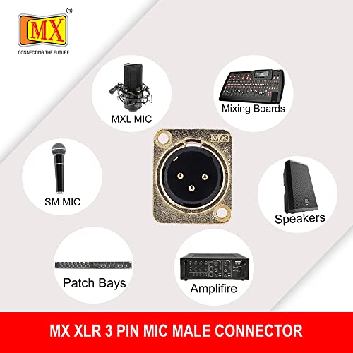 Image of MX 3 Pin XLR connector Microphone Connector pin Pure Copper Nickel Plated Pins1 for High Conductivity microphone cable connector PERENT (3 PIN PANEL MOUNTING, Pack of 2, Male Connector)