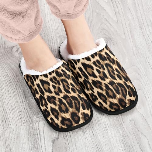 Women's Men's Leopard Print House Shoes Cozy Fuzzy Slippers3