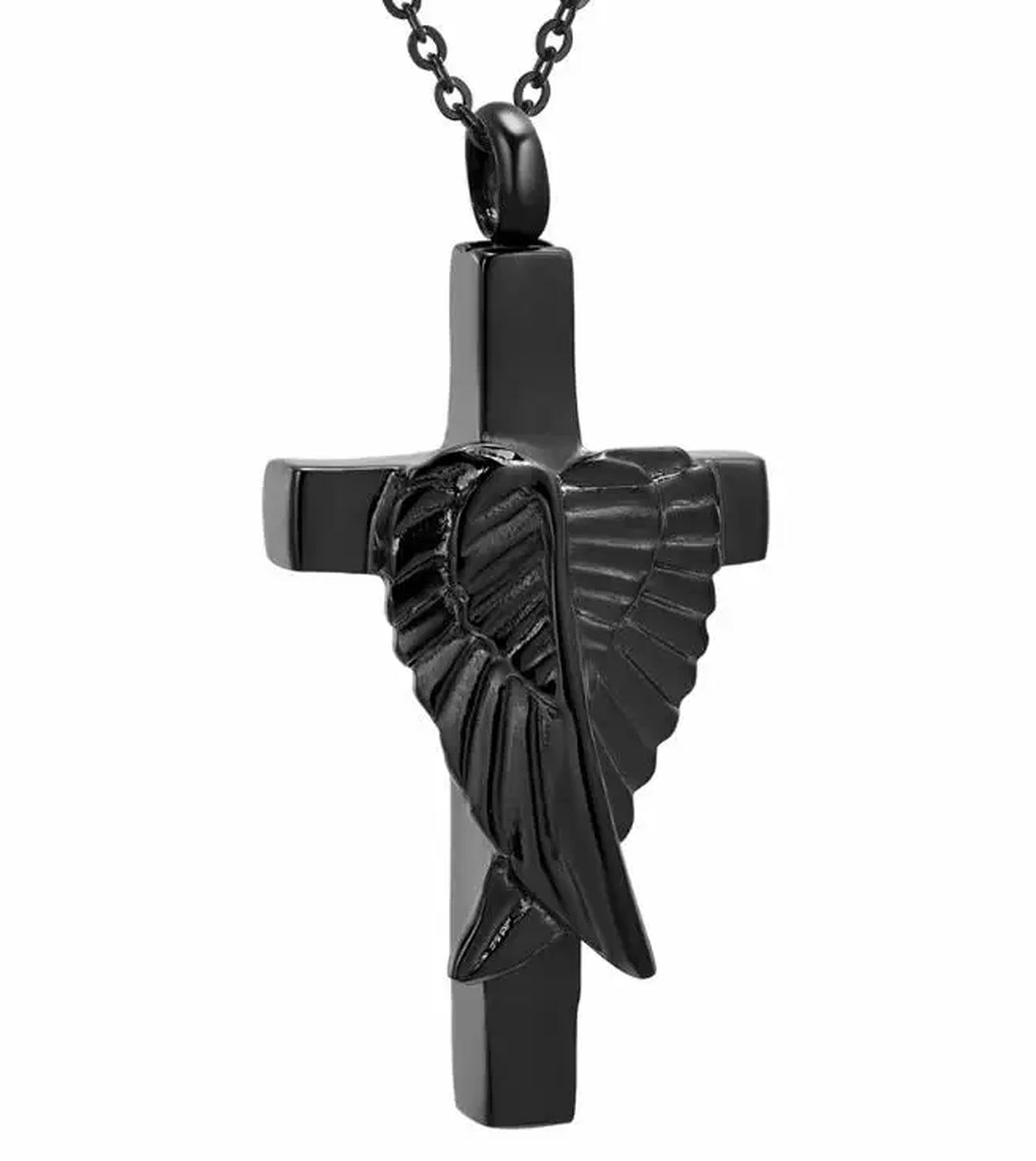 BIAIHQIE Angel Wings Cross Cremation Jewelry - Memorial Urn Necklace Cremation Ashes Keepsake Jewelry Cremation Keepsake-Black