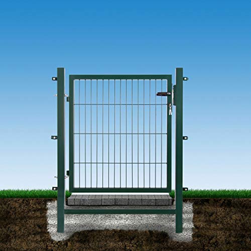 Arvotec Gartentor Easy (kein ausrichten der Pfosten notwendig durch Querverbindung !), BxH 1000 x 800 mm, grün - Tor für Doppelstabmattenzaun - komplett mit Pfosten, Montagematerial & Schloss