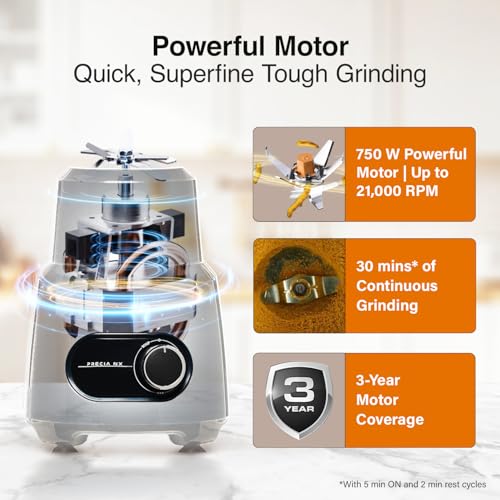 Image of V-Guard Precia NX Juicer Mixer Grinder 750 W (New Launch) | 3-Year Motor Coverage | 4 Versatile Jars | Juicer, Large, Medium & Small | Compact ABS Body | SS Rust-Resistant Blades