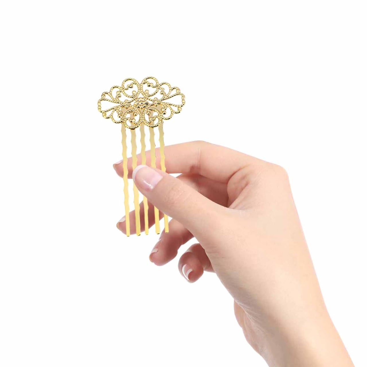 POPETPOP Pack de 10 Peinetas para el Pelo, Horquillas de Metal de 5 Dientes para Moño Bajo y Recogidos, Adornos con Tocado Dorado para Novia o Tocado Boda Invitada
