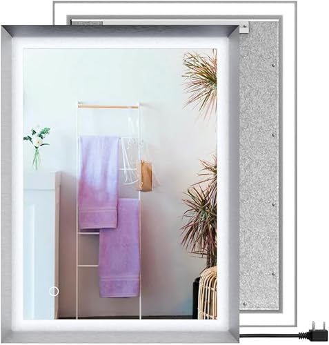 Miniatura 8 de LEDMyplace - Espejo retroiluminado frontal de 36 x 36 pulgadas para baño con marco plateado, botón táctil antivaho ajustable, temperatura de color y