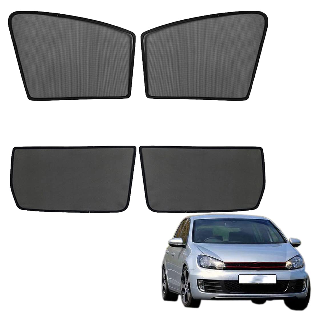 Tendine Parasole Auto Bambini Parasole per Finestrini Laterali per Golf 6 Mk6 2008-2013 Tendine Parasole Protezione UV Tende Magnetiche Nero,Front-Window+Rear-window-4PCS
