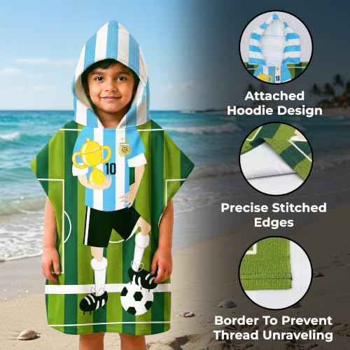 Image of Kids Poncho Towel 120x60 CM, Football Player, Forest Green