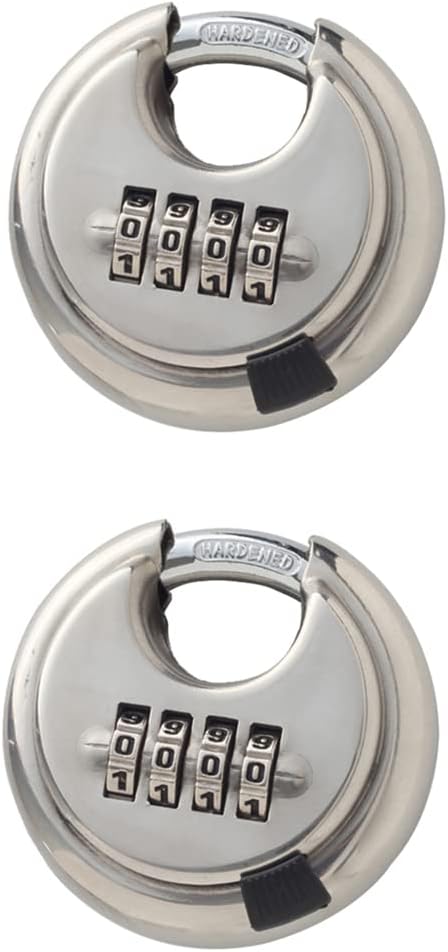2X 4 Digit Combination Lock, Combination Disc Padlock with Hardened Steel Shackle Combo Padlock for Sheds, Locker, Storage Unit, Gym and Fence