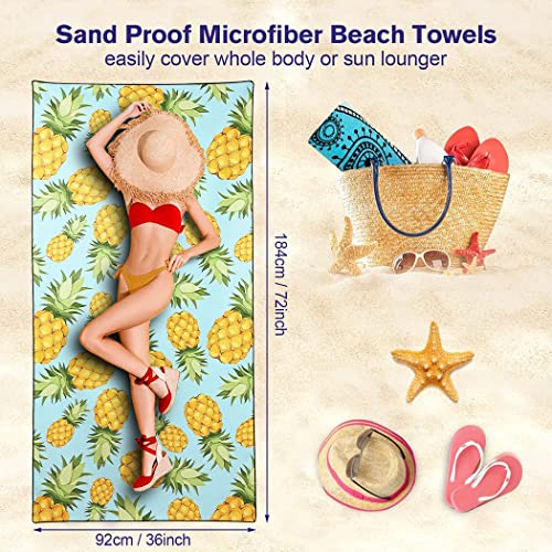 Sxchen Beach Towel Oversized 36"X72" Thin Lightweight Extra Large Absorbent Quick Dry Sand Free Plush Cool Hawaiian Print Summer Yellow Pineapple Fruit Food #TOP3