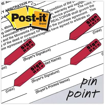 Post-it Message Flags,"Sign Here", Red, 0.47 in. Wide, 20/Dispenser, 4 Dispensers/Pack, (684-RDSH), Pack of 4