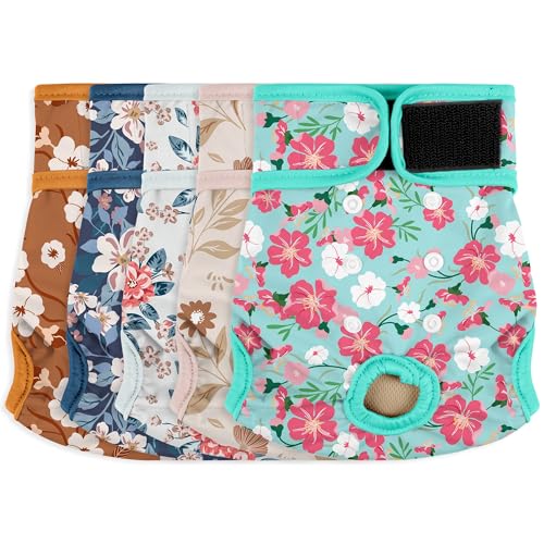 Image of Female Dog Diapers 5Pcs - Premium Reusable Diapers for Doggie in Heat - Highly Absorbent Dog Diapers Female for Pet Incontinence with Adjustable Snaps, Breenish Lily Flower, XXL