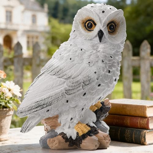 Ayadon Solar Owl Garden Outdoor Statue Owl Figurine Sculpture with LED Lights for Porch Patio Lawn Yard Deck Spring Decor - Mothers Day Housewarming Gift for Women Men Owl Lover(White)