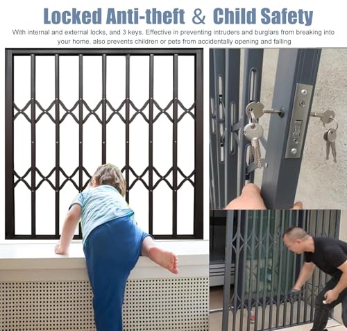 Barras de seguridad plegables de metal con cerradura – Rejilla segura para niños para ventanas de sótano, protección duradera para la seguridad del hogar