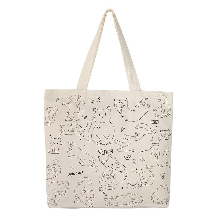 Bolso tote lindo para mujer de lona con diseño de gato y perro miniatura 4
