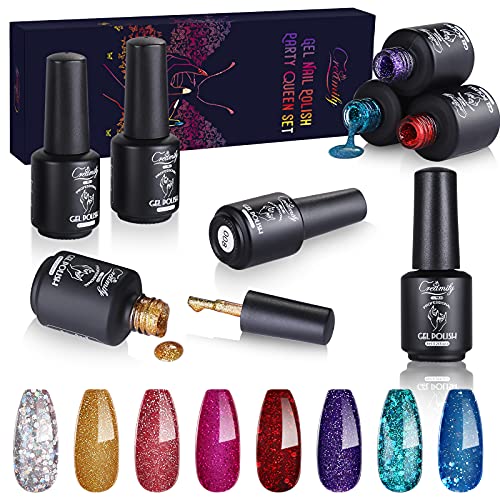 Creamify Gel Nagellack 8 Farben UV Nagellack Glitzergel Party Queen Pailletten Serie Gel Nagellack UV DIY Nageldesign…