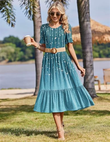 Image of Zeagoo Womens Summer Dresses 2026 Casual Midi Dress Flowy Sundress Ruffle Short Sleeve Tiered Dresses A Line Boho Dress