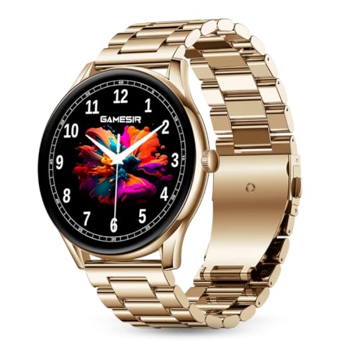 Image of GameSir Glavito Round Dial Smartwatch with 1.49 inch AMOLED Display, 100+ Sports Modes, IP67, Bluetooth Calling, Functional Crown Control, Health Tracking, 100+ Watch Faces for Men & Women (Metal Gold)