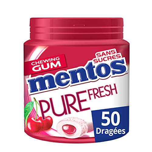 Mentos - Chewing-Gum Mentos Pure Fresh Cerise - Chewing-Gum Sans Sucres - Parfum Cerise Ultra Gourmand - Dure Longtemps - Boîte de 50 Dragées Cover
