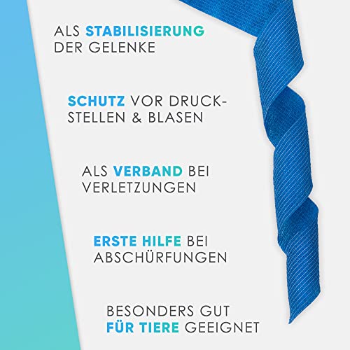 Health Press Selbstklebender Verband – 8x Pflaster Rolle (5cm x 4,5m) – Haftbandage Selbstklebend – Elastische Bandage – Wasser-, Staub-, Fett- & Schmutzabweisendes Verbandsmaterial (Blau, 8 Rollen)