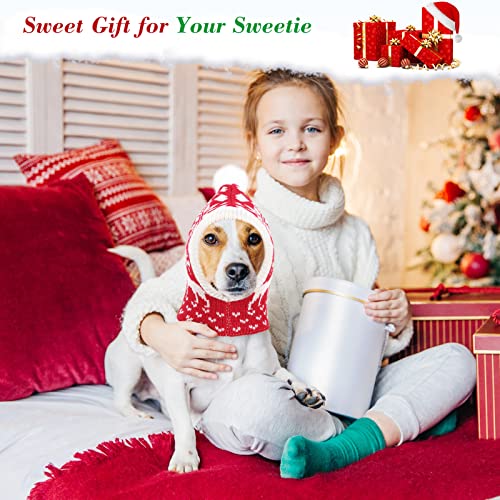 Pawaboo Weihnachtsmütze für Hunde, Lustige Gestrickte Weihnachtsmütze mit Bommel, Gehäkelte Snood-Wintermütze mit Ohrenklappen, Halswärmer-Kapuze für Mittelgroße Hunde, M, Weihnachtshirsch Rot