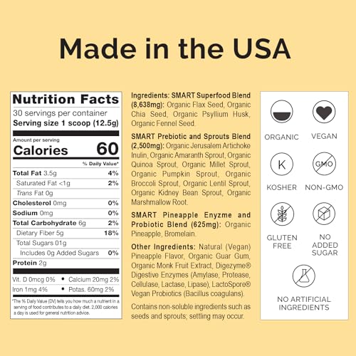 SMART Pressed Juice Pineapple Chia Cleanse | Prebiotic Superfood Plant Based Fiber with Vegan Probiotics & Enzymes | 30 Servings (Packaging May Vary) - Image 4