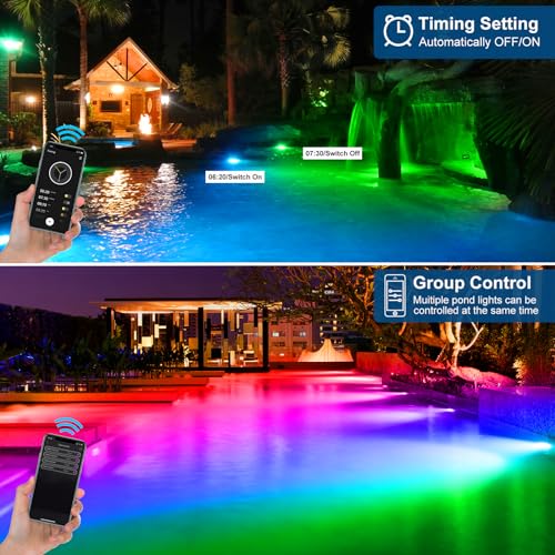 T-Sunus TS-F2210-2H-RGB-BT-US Color Changing Led Pond Fountain Lights 2-In-1, Ip68 Waterproof Underwater Spotlights App Control, Rgb Submersible Landscape Spot Lights Timing Dimmable Outdoor thumb #5