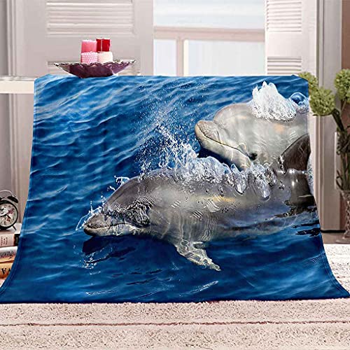 Couverture polaire microfibre flanelle 150x200cm plaid baleine bleu doux