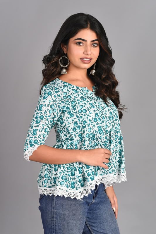 Image of KURTARI Women's Cotton Floral Anarkali Kurti Top | Printed Tunic Short Kurti for Women | Casual Party Ethnic Top