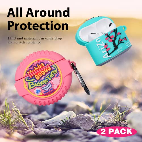 Image of 2 Pack Gkv for Airpods Pro 2019 /Pro 2 Gen 2022 Case for Airpod Cover Funny Fun Kawaii Cute 3D Cartoon Girly Air Pods Pro Silicone Cases for Girls Teen Boys Kids Couple (Drink&Gum Candy)