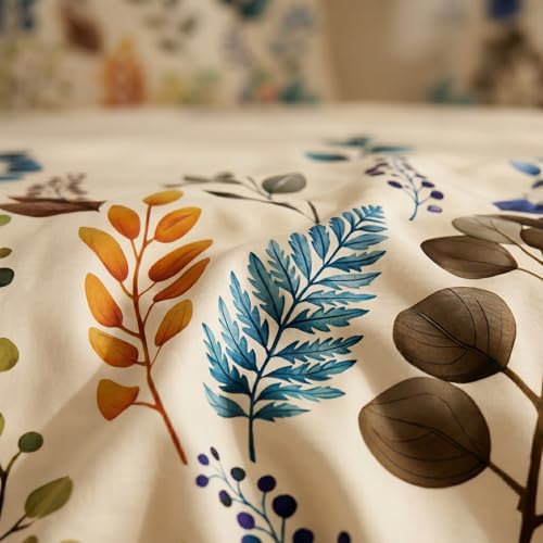 Image of SANMARINO 300TC Cloud Cotton King Size Bedsheet with 2 Pillow Covers | Super Soft & Breathable | Luxury Floral Pixel Bloom Digital Print Bedding Set | 228x254 cm | Autumn Leaves Blue Mustard