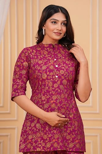 Image of Women Cotton Printed Co-Ord Set Kurta with Pant Set | Cotton Floral Printed Anarkali Maternity Feeding Kurta with Zipper /Maternity