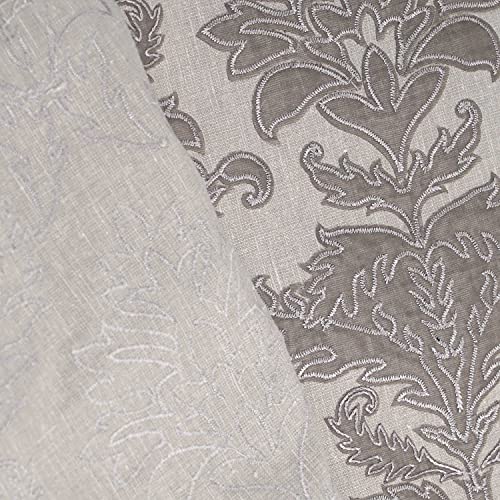 Image of Damask Applique Fabric, Greyish Beige Colour, Linen and Polyester Blend, Fabric by The Metre, 52 inches Width
