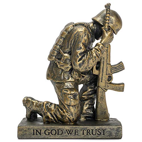 Dicksons Duty Faith God Praying Soldier 5 inch Gold Resin Stone Table Top Figurine