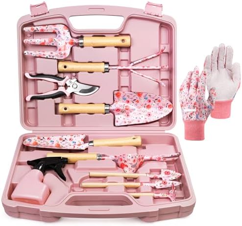 Grenebo 12-Piece Womens Gardening Tools Gift Set, Rust-Proof & He...