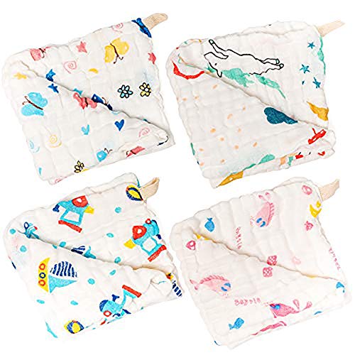 12 Pz Toallitas Muselina Bebé, Toalla Facial Infantil, 30x30cm - Paños de Algodón Extra Suaves de 6 Capas - Altamente Absorbente, Lavable y Reutilizable - para la Piel Sensible del Recién Nacido.