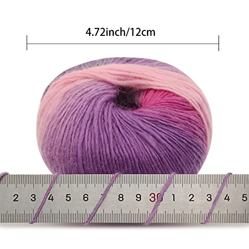 Image of NICEEC 2 Skeins Rainbow Soft Yarn 100% Wool Gradient Multi Color Yarn for Crocheting Knit Total Length 180mx2(196ydsx2,50gx2)-12#