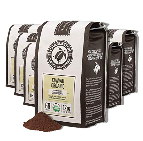 Charleston Coffee Roasters | Specialty Organic Ground Coffee | Hand Picked, Premium Slow Roast (Kiawah, Dark Roast) 12oz, 6 pack