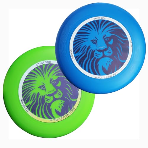 Jsonoye 275mm Flying Disc Green Blue Lion 2 Pack 175 Grams Ultimate Flying Disc Outdoor Lawn Game Training Sport Disc (2, Green & Blue, 275MM, 160g-175g)